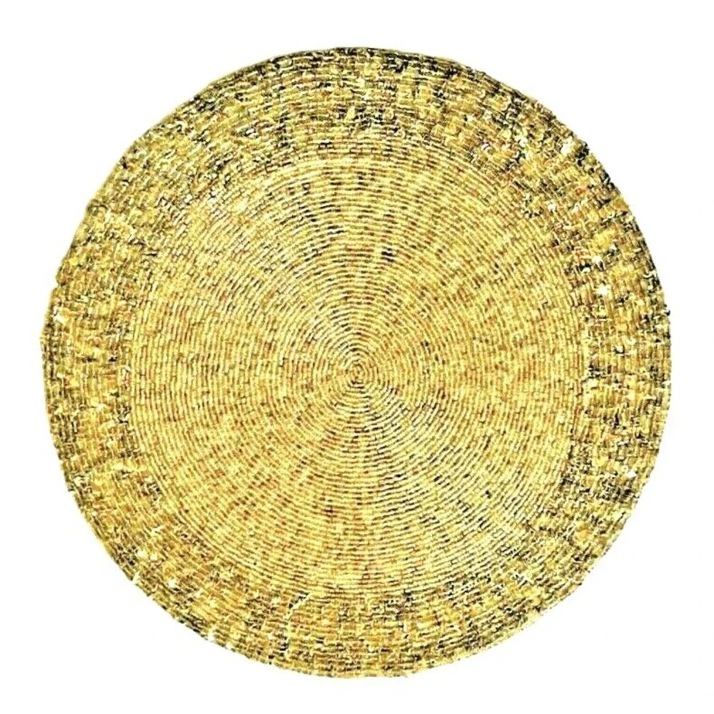 Tahari Christmas Beaded Sequin Placemats Set Of 2 Gold Satin Backed 15